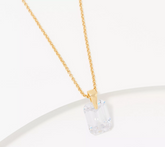 Diamonique x Lisa Freede Floating Baguette Pendant w Chain, Goldtone brass